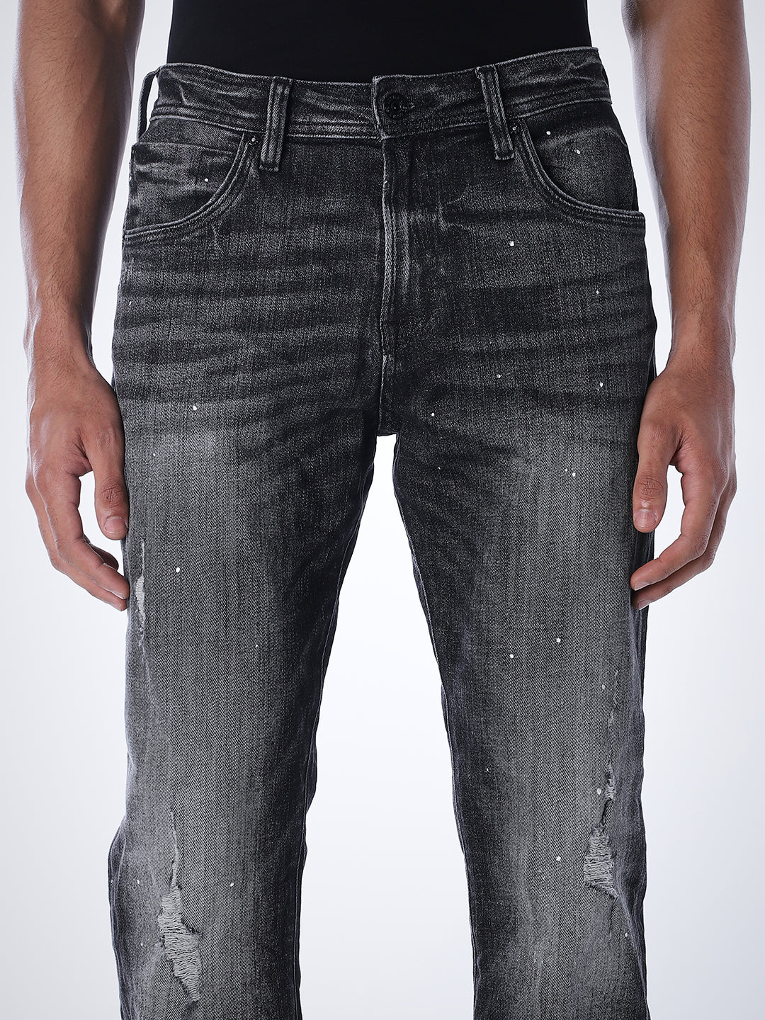 Mildly Distressed Cliff Bootcut Jeans - Black