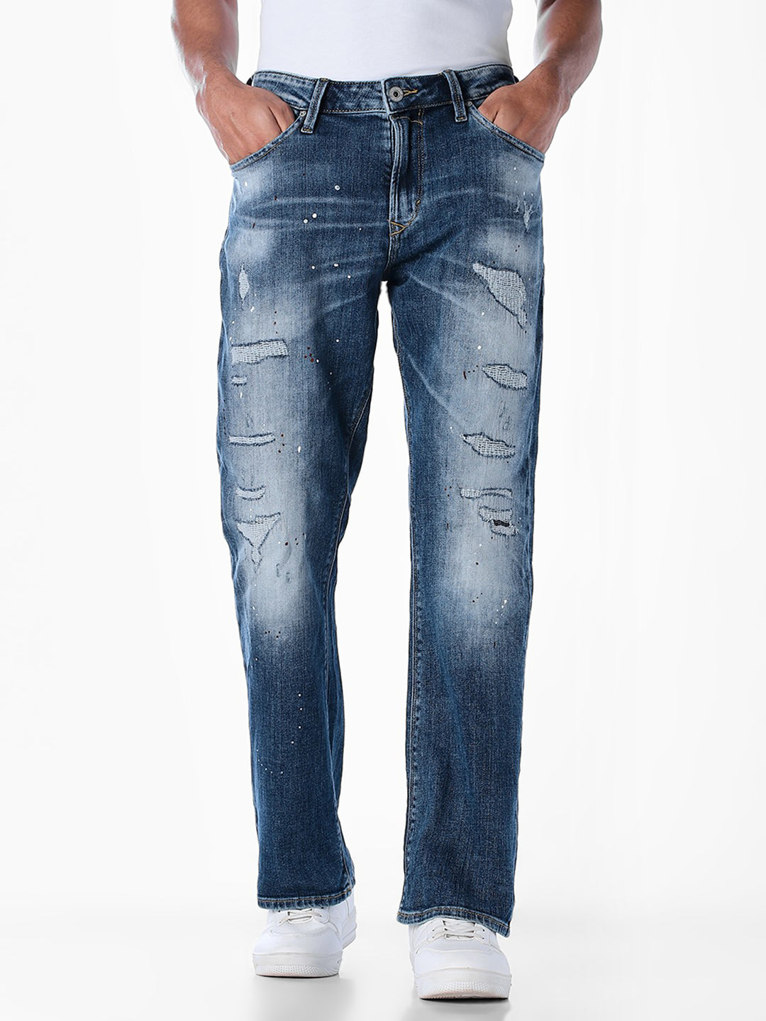 5 Pocket Distressed Bootcut Jeans