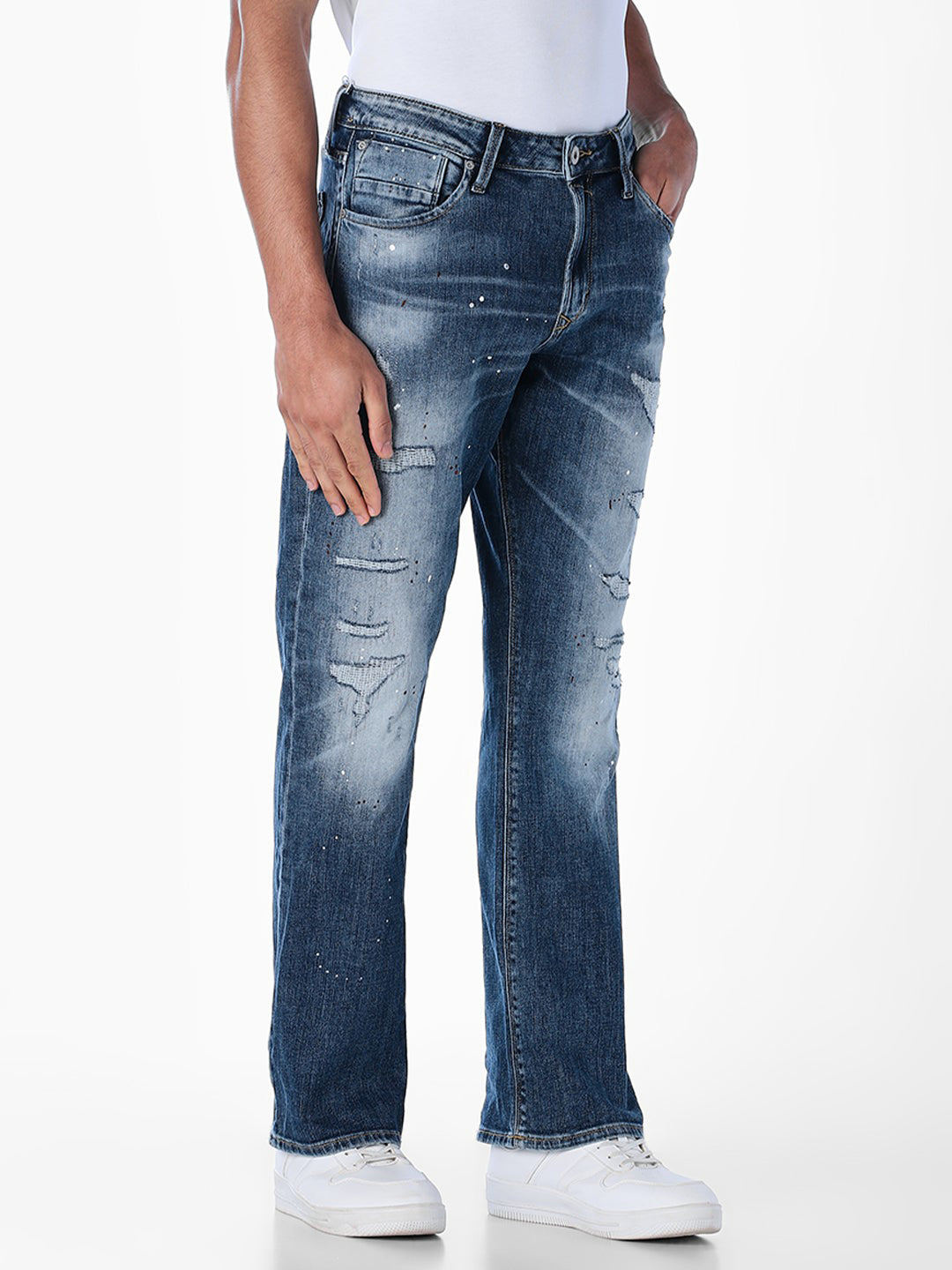 5 Pocket Distressed Bootcut Jeans