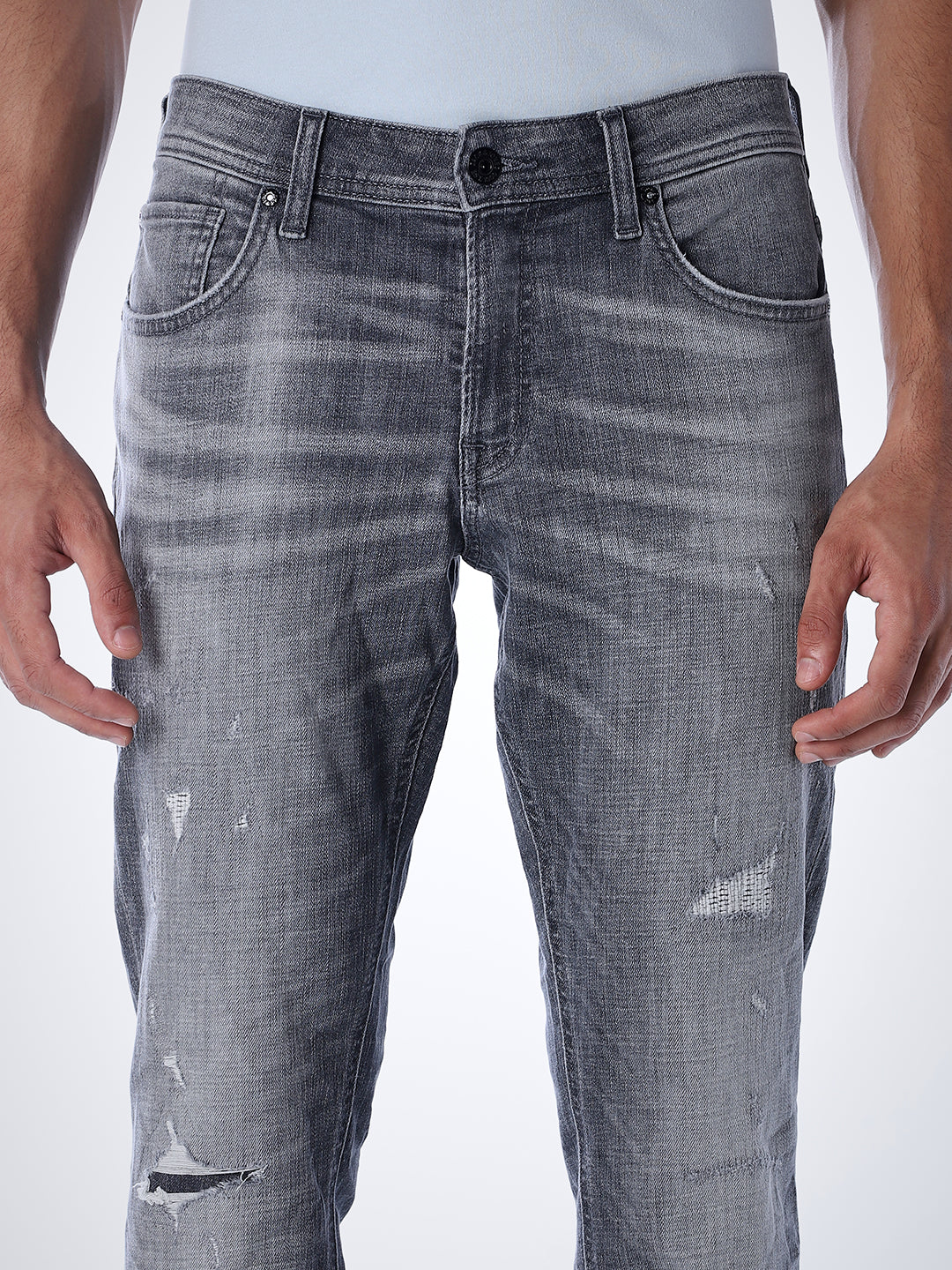 Heavily Distressed Glenn Slim Fit Jeans - Grey