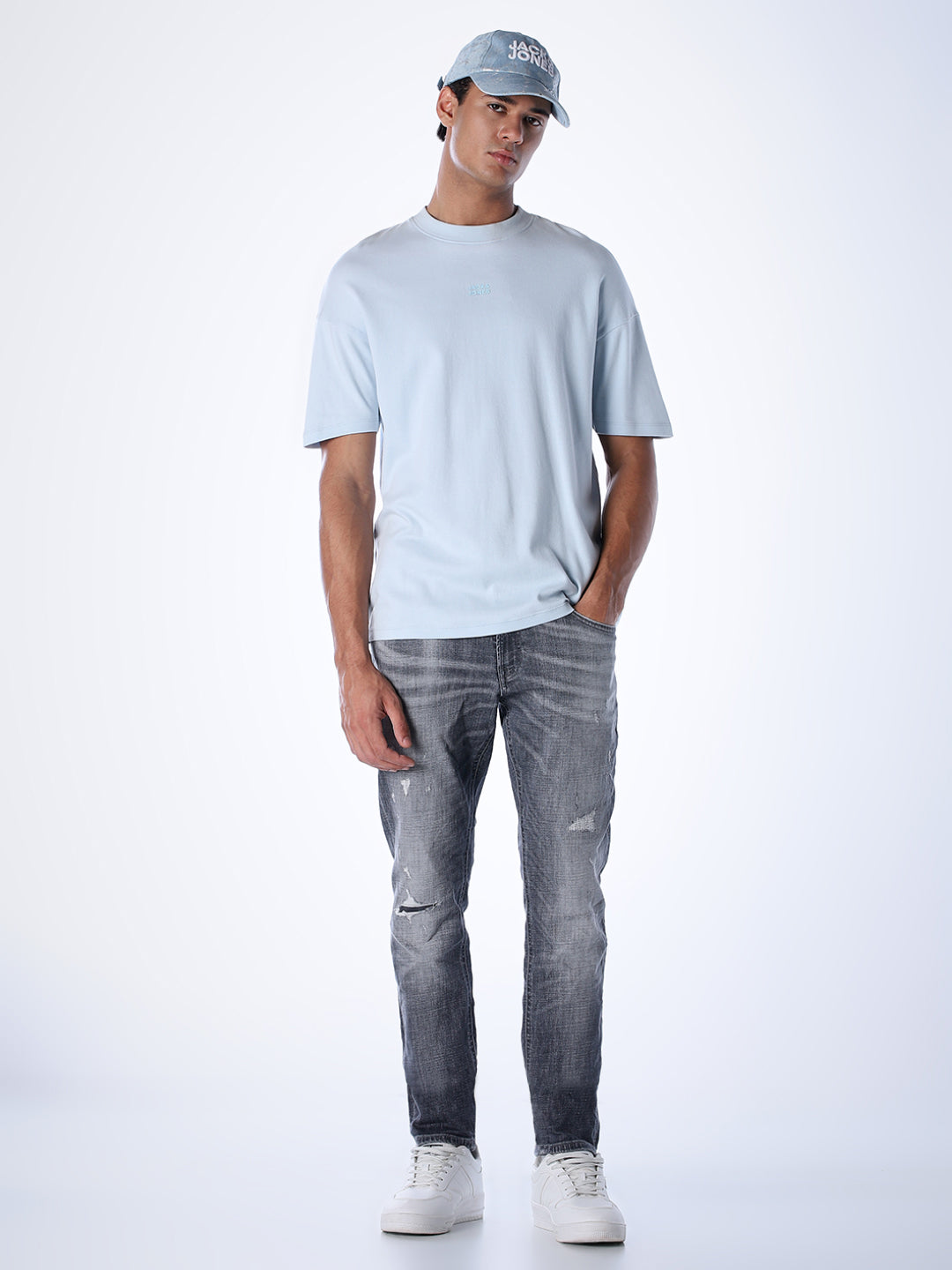 Heavily Distressed Glenn Slim Fit Jeans - Grey