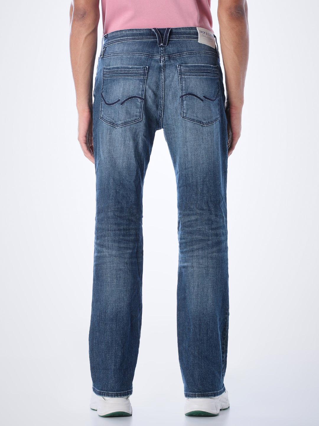 Mildly Distressed Cliff Bootcut Jeans - Blue