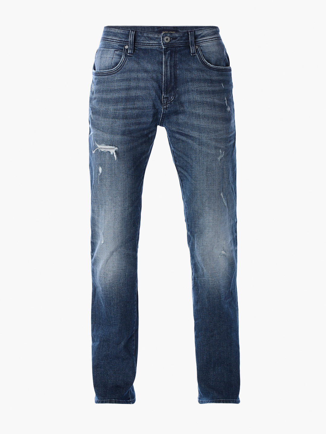 Mildly Distressed Cliff Bootcut Jeans - Blue