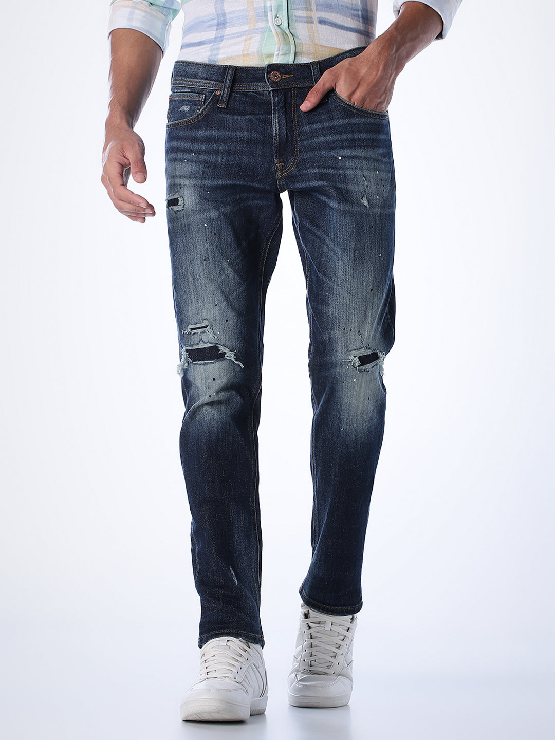 Heavily Distressed Slim Fit Jeans