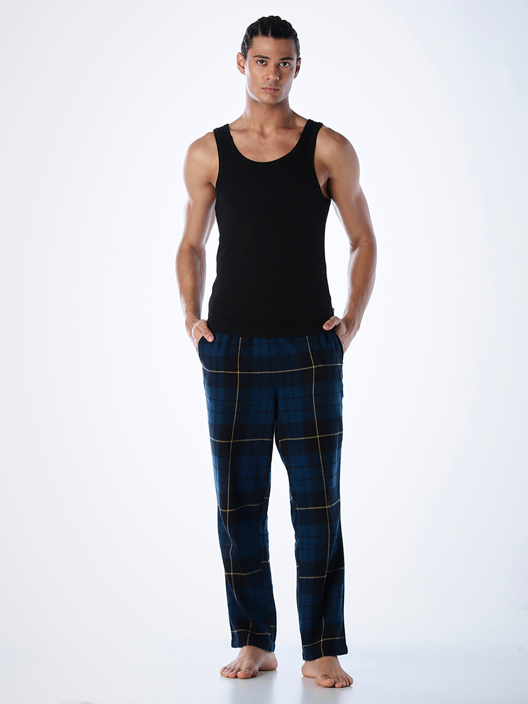Navy Blue Check Cotton Pyjamas