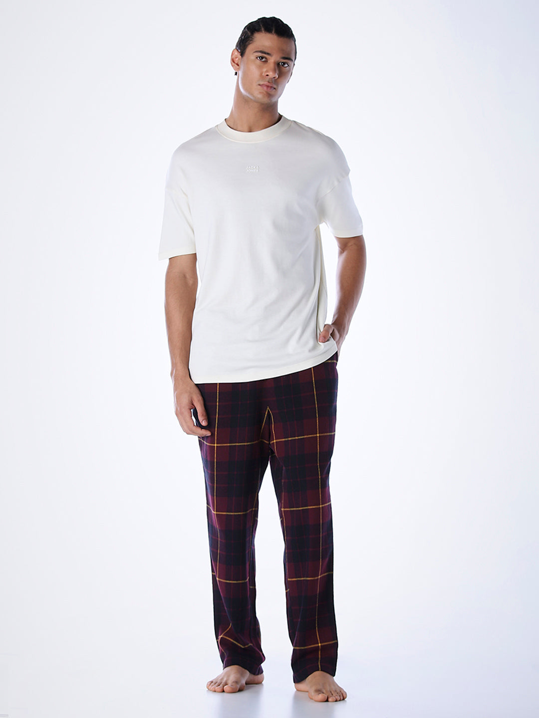 Check Cotton Pyjamas - Wine