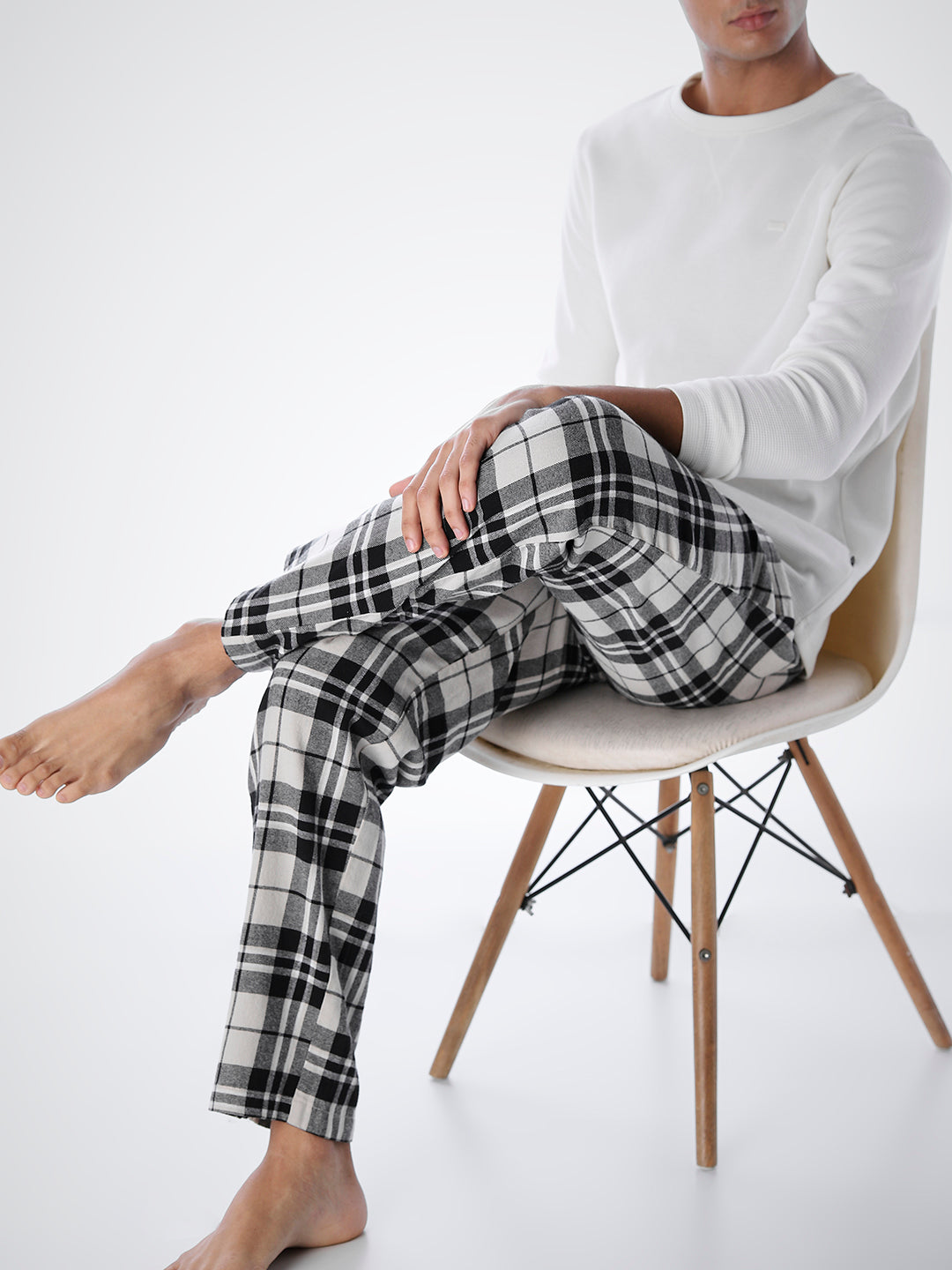Check Cotton Pyjamas - Cream - S