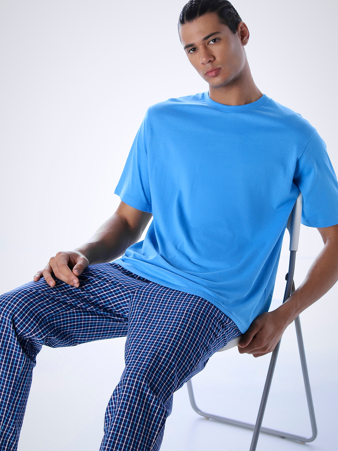Cotton T-shirt & Pyjamas Set - Blue - S