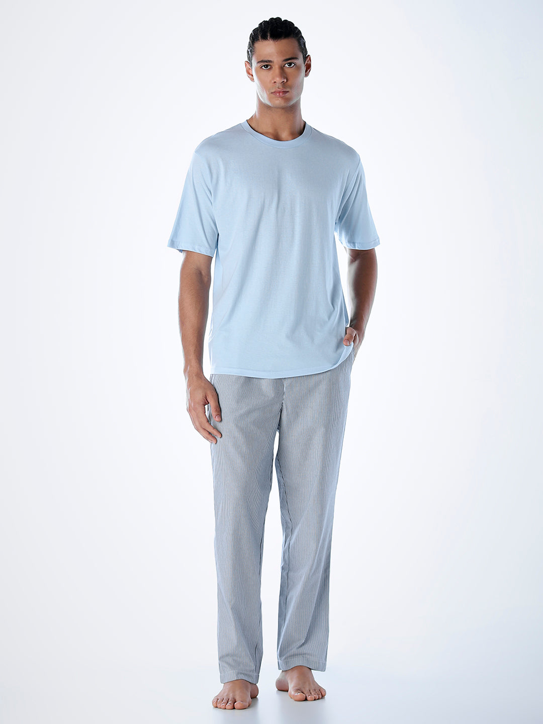 Cotton T-shirt & Pyjamas Set - Light Blue