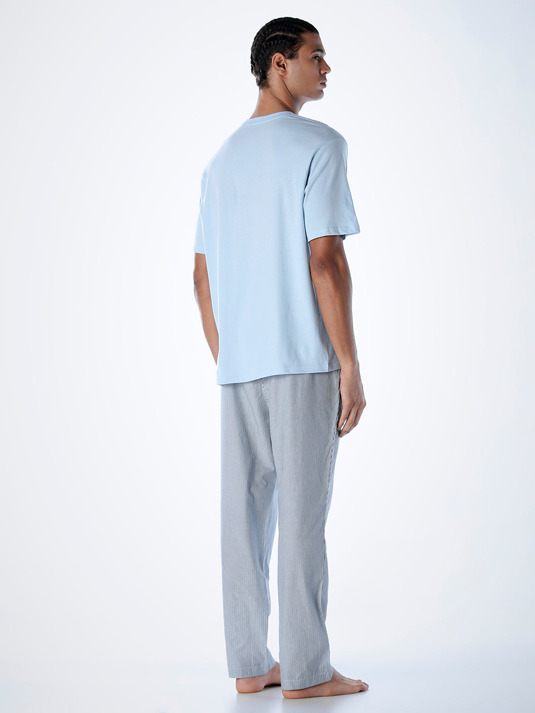 Cotton T-shirt & Pyjamas Set - Light Blue