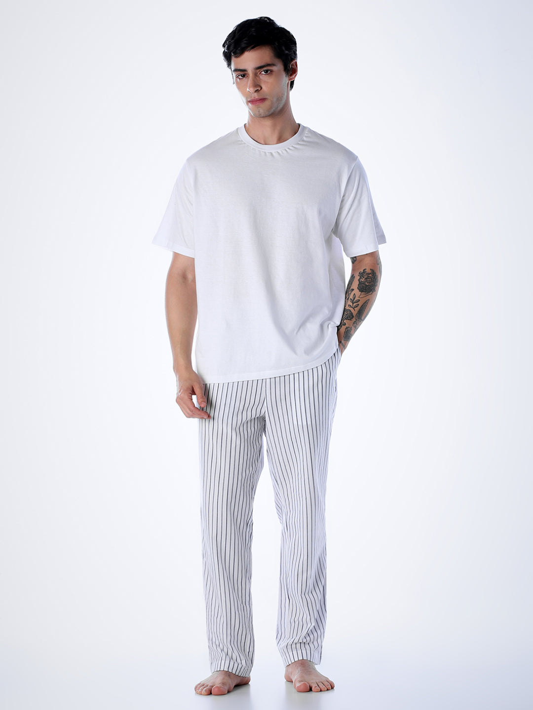 T-shirt & Striped Pants Loungewear Set