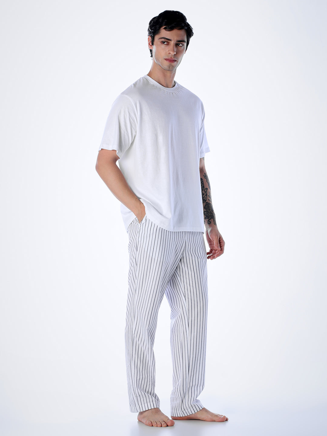 T-shirt & Striped Pants Loungewear Set