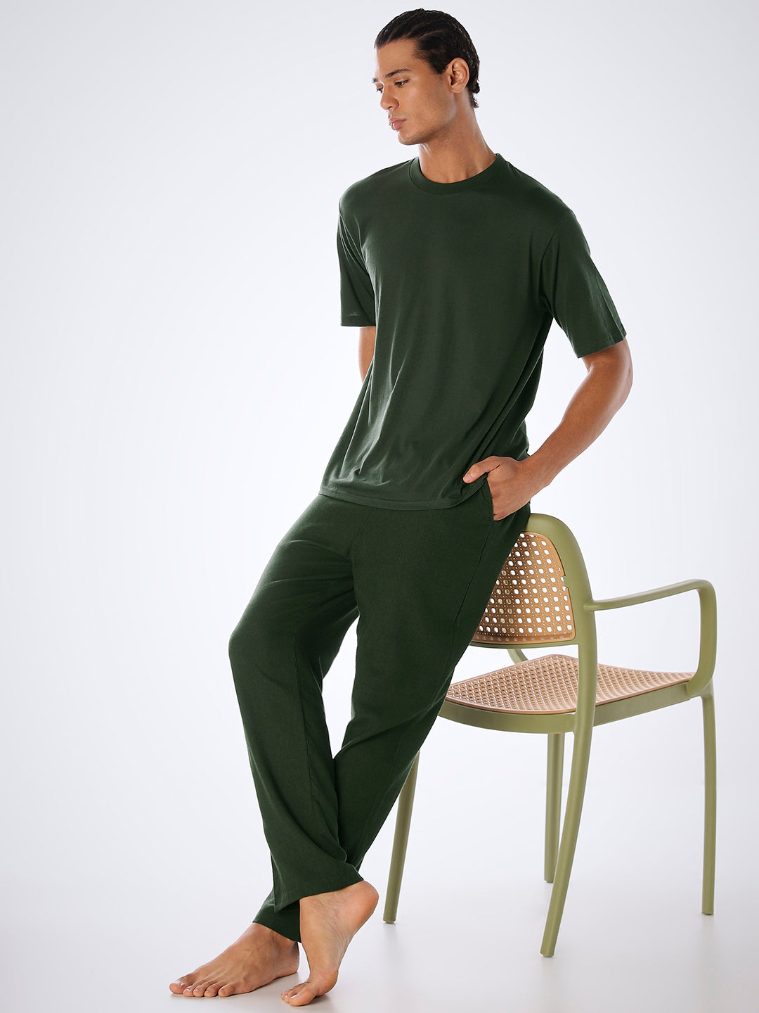 T-Shirt & Pant Loungewear Set - Dark Green - S