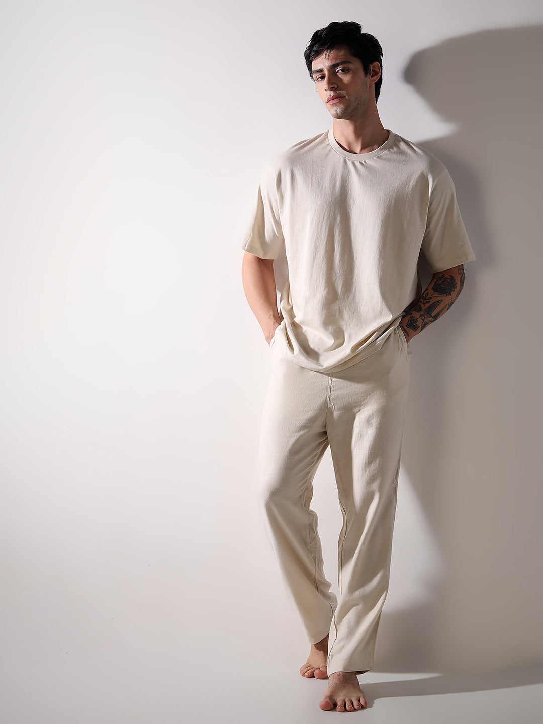 T-Shirt & Pant Loungewear Set - Beige - L