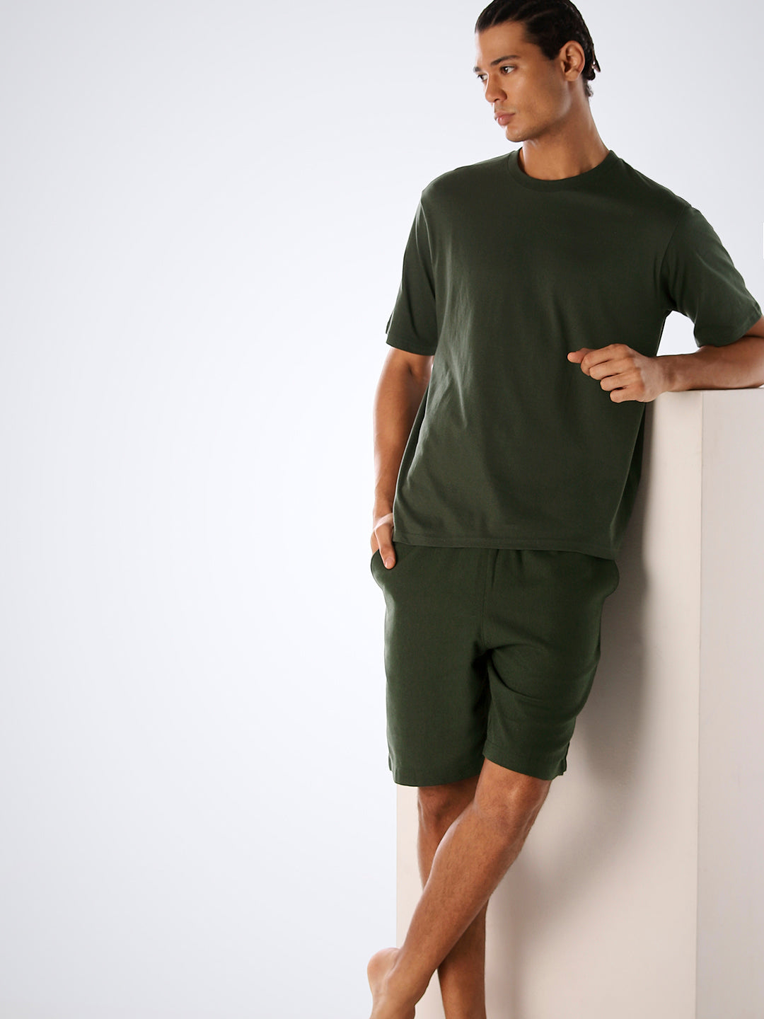 T-Shirt & Shorts Loungewear Set - Dark Green - S