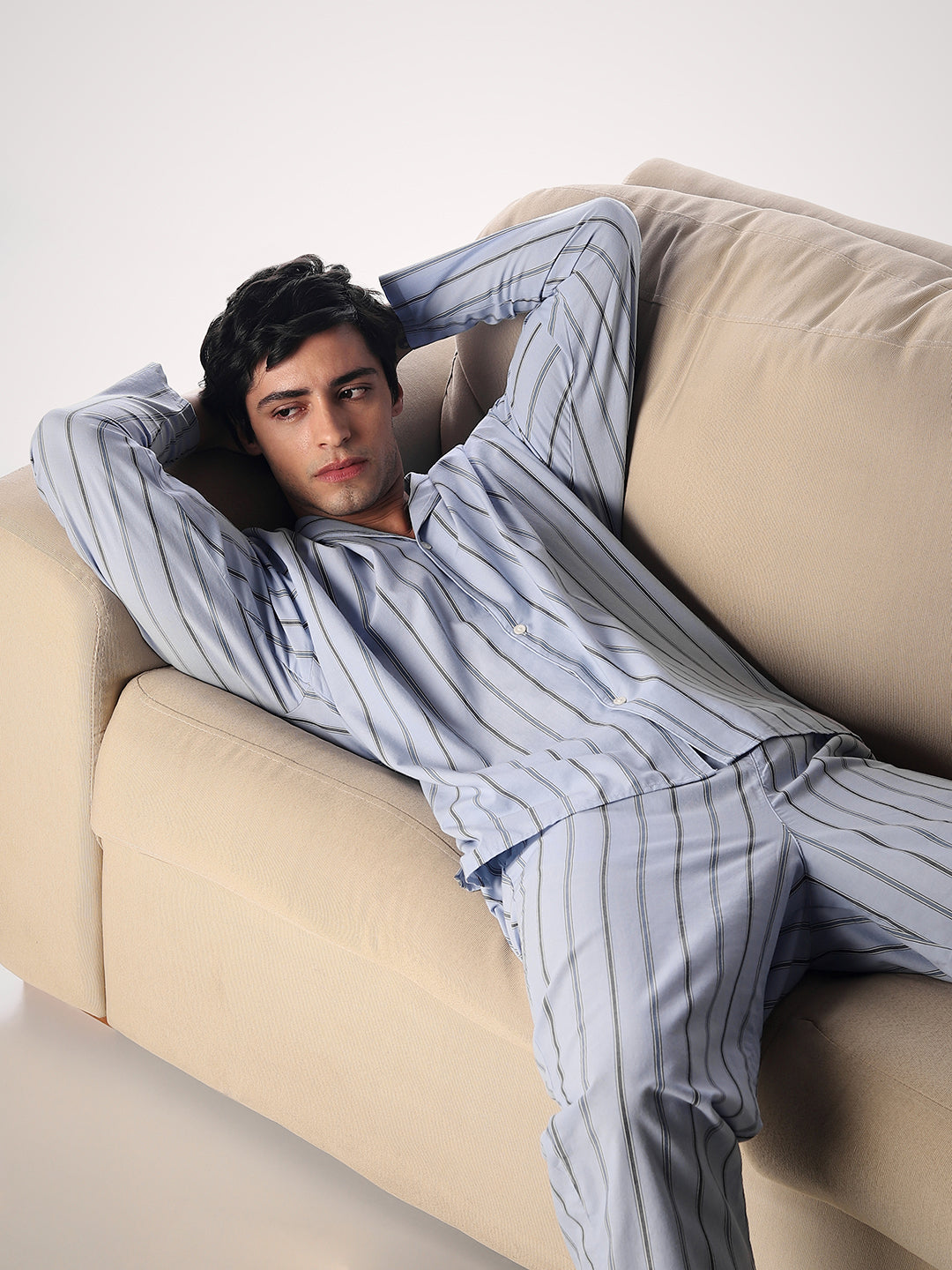 Striped Shirt & Pyjamas Set - Blue