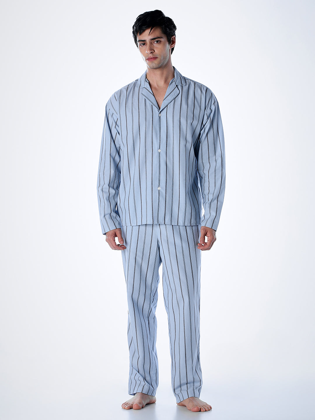 Striped Shirt & Pyjamas Set - Blue
