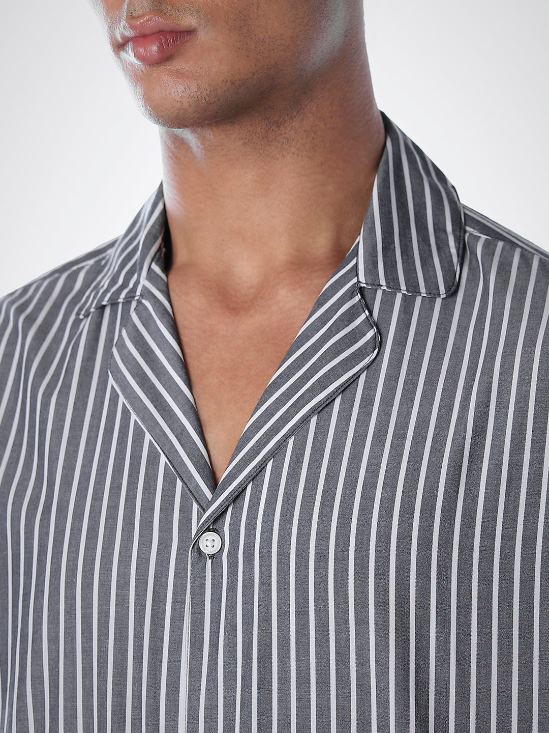 Grey Striped Shirt & Pyjama Set