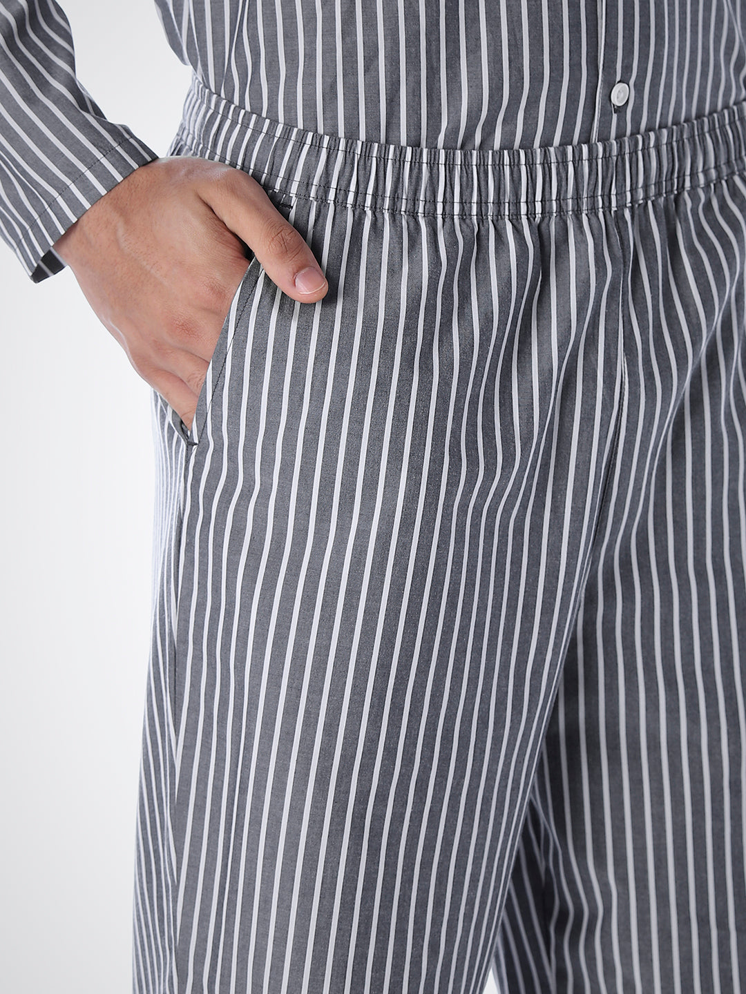 Grey Striped Shirt & Pyjama Set