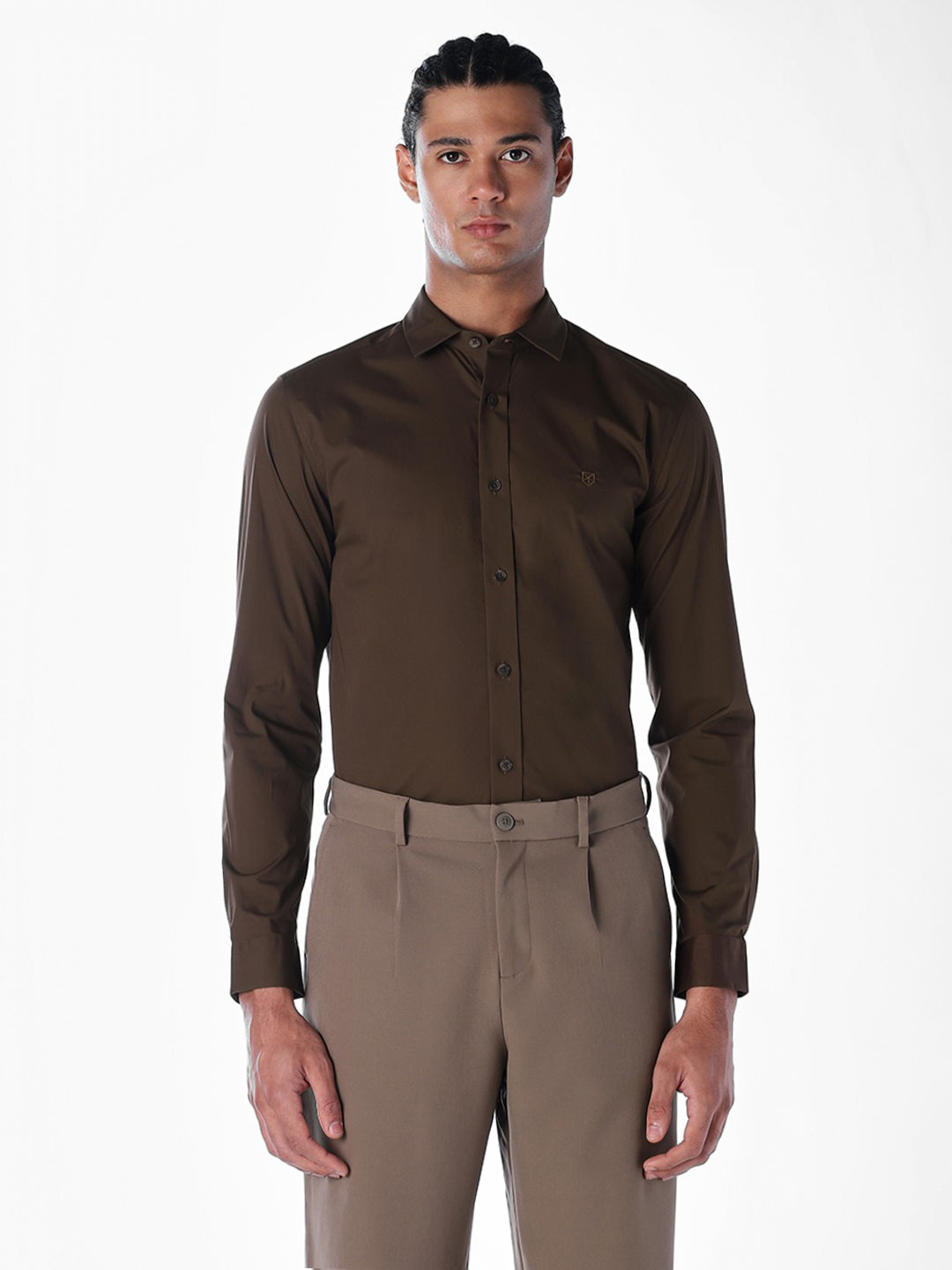 Dark Brown Stretch Poplin Shirt