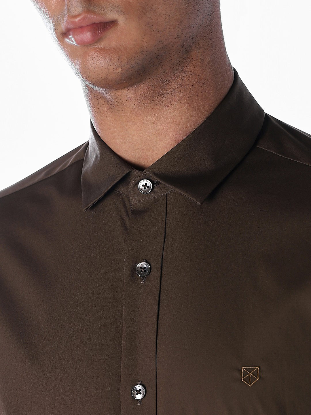 Dark Brown Stretch Poplin Shirt