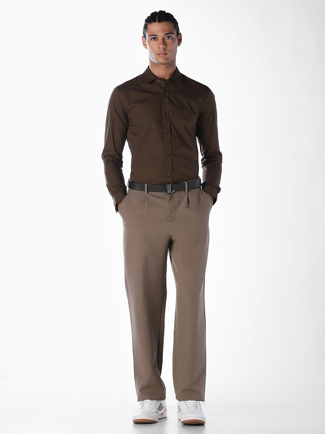 Dark Brown Stretch Poplin Shirt