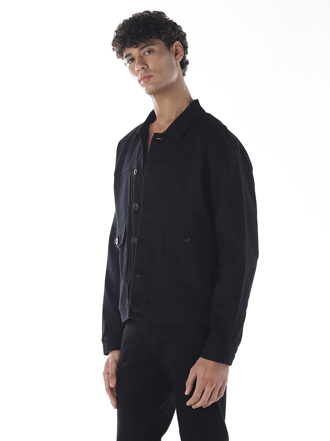 Black Cotton Blend Denim Jacket