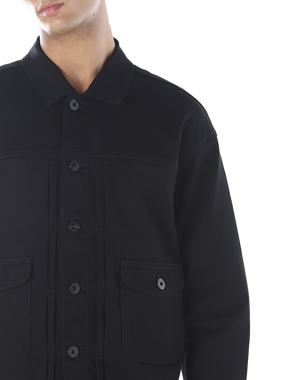 Black Cotton Blend Denim Jacket