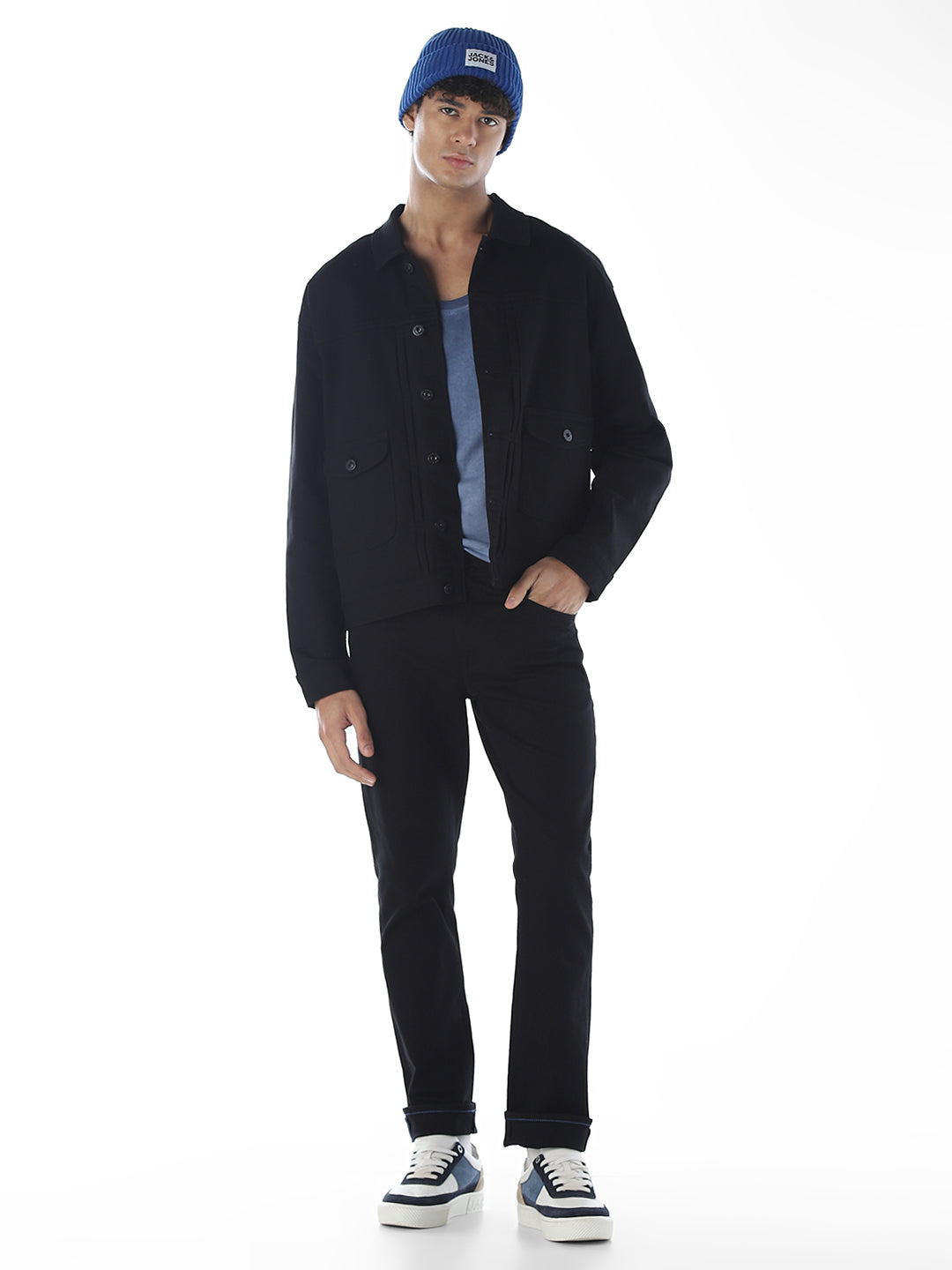 Black Cotton Blend Denim Jacket