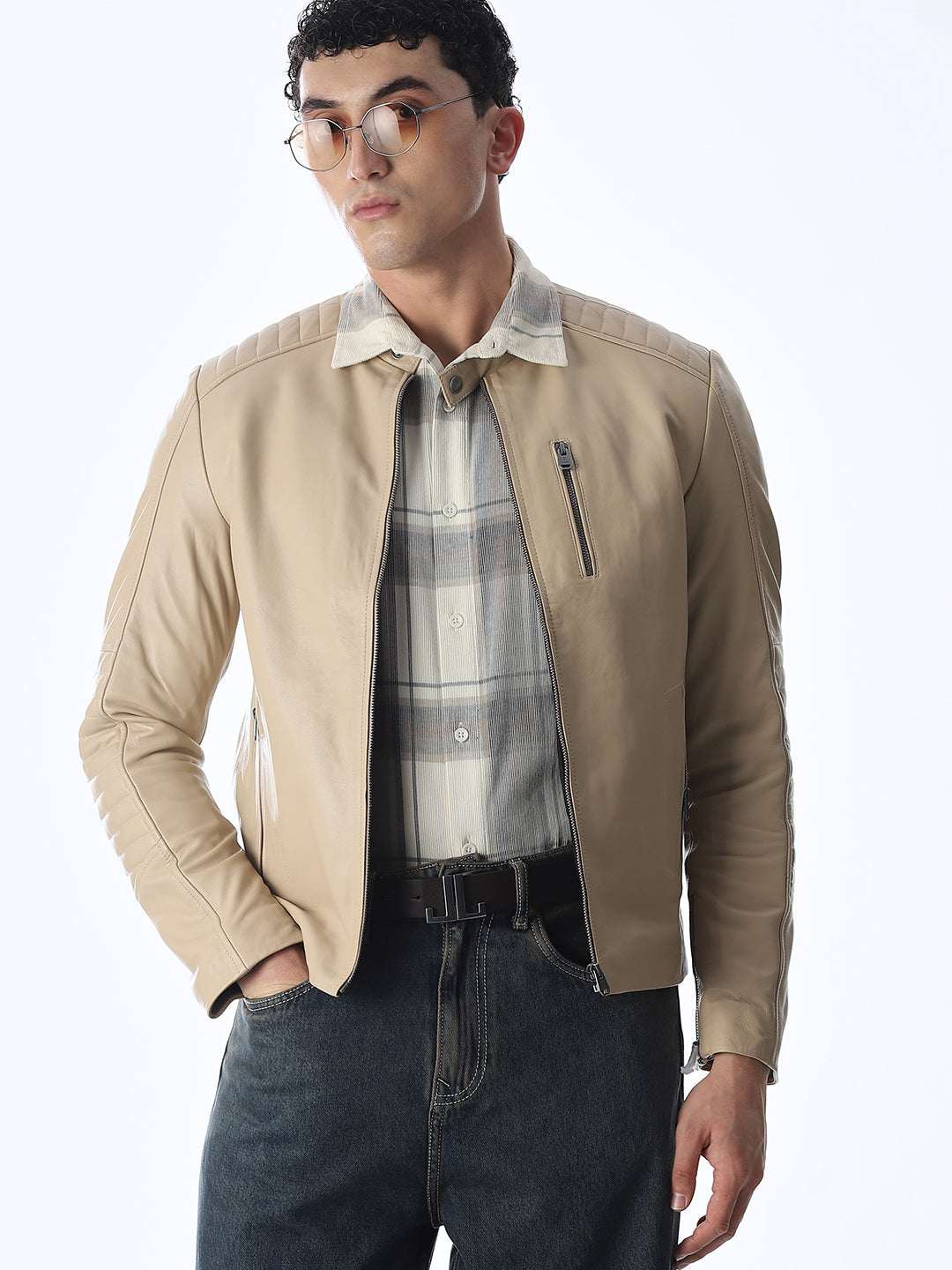 Beige Lisbon Leather Jacket