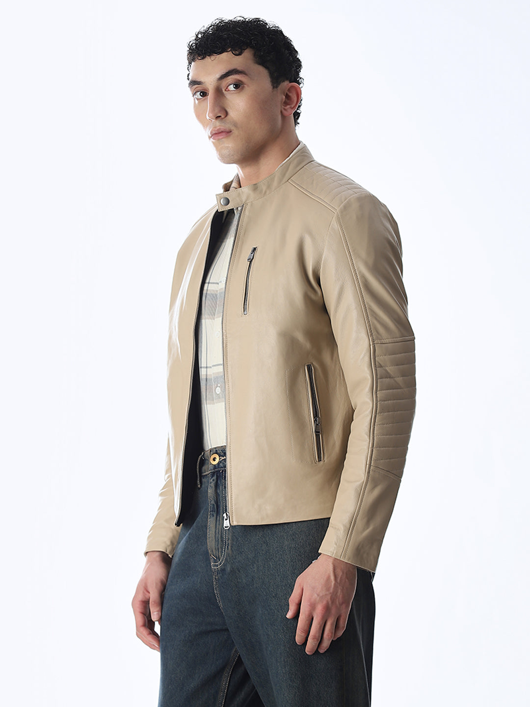 Beige Lisbon Leather Jacket