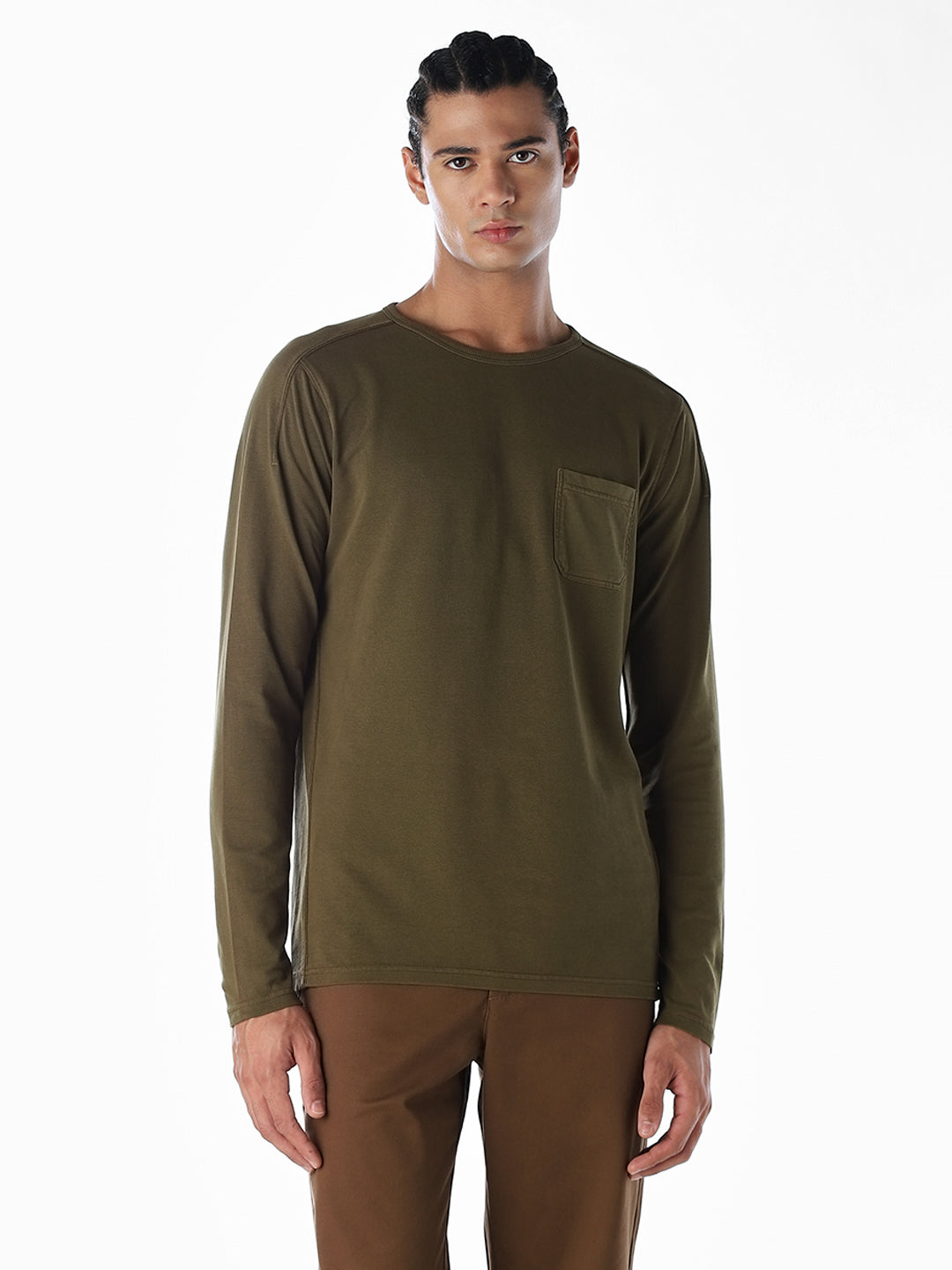 Chest Pocket Full Sleeves T-shirt - Green