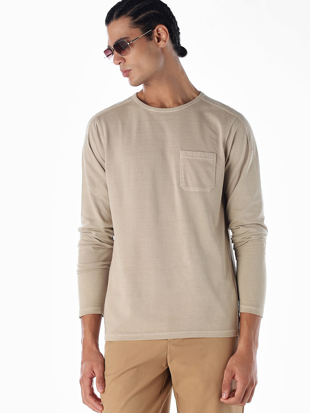 Chest Pocket Full Sleeves T-shirt - Brown