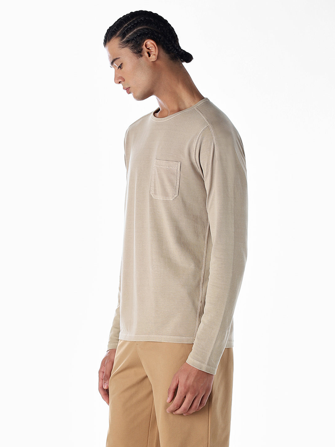 Chest Pocket Full Sleeves T-shirt - Brown