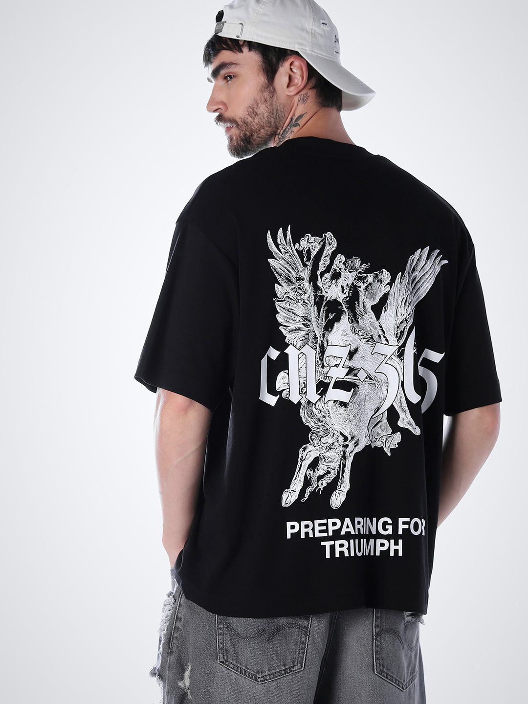 Graphic Print Cotton T-shirt - Black - L