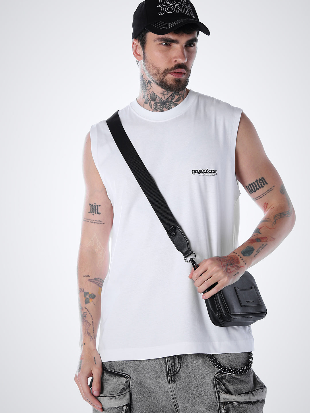 Printed Crew Neck Tank - White - S