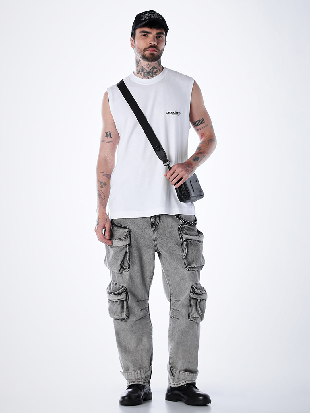 Printed Crew Neck Tank - White