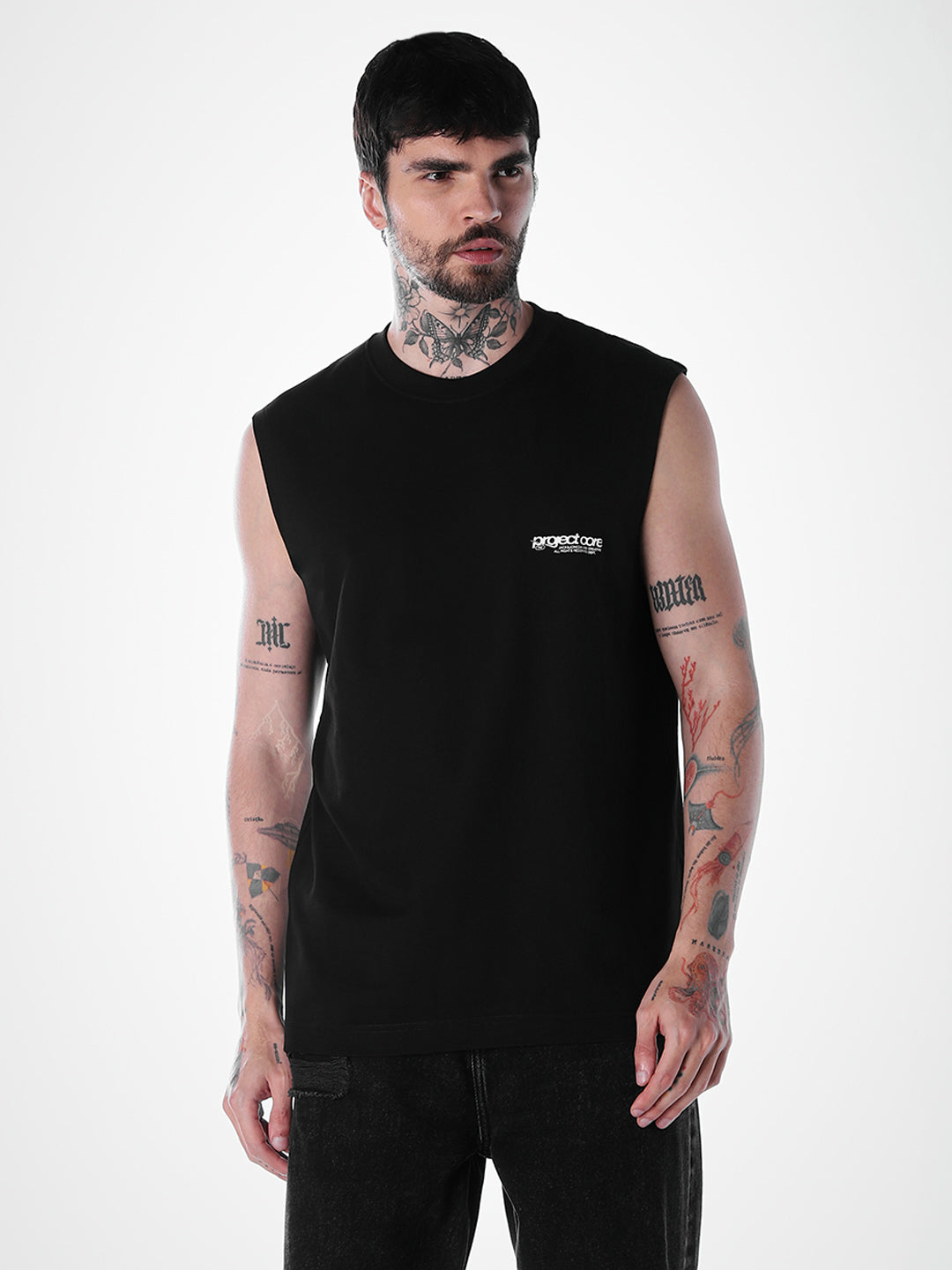 Printed Crew Neck Tank - Black