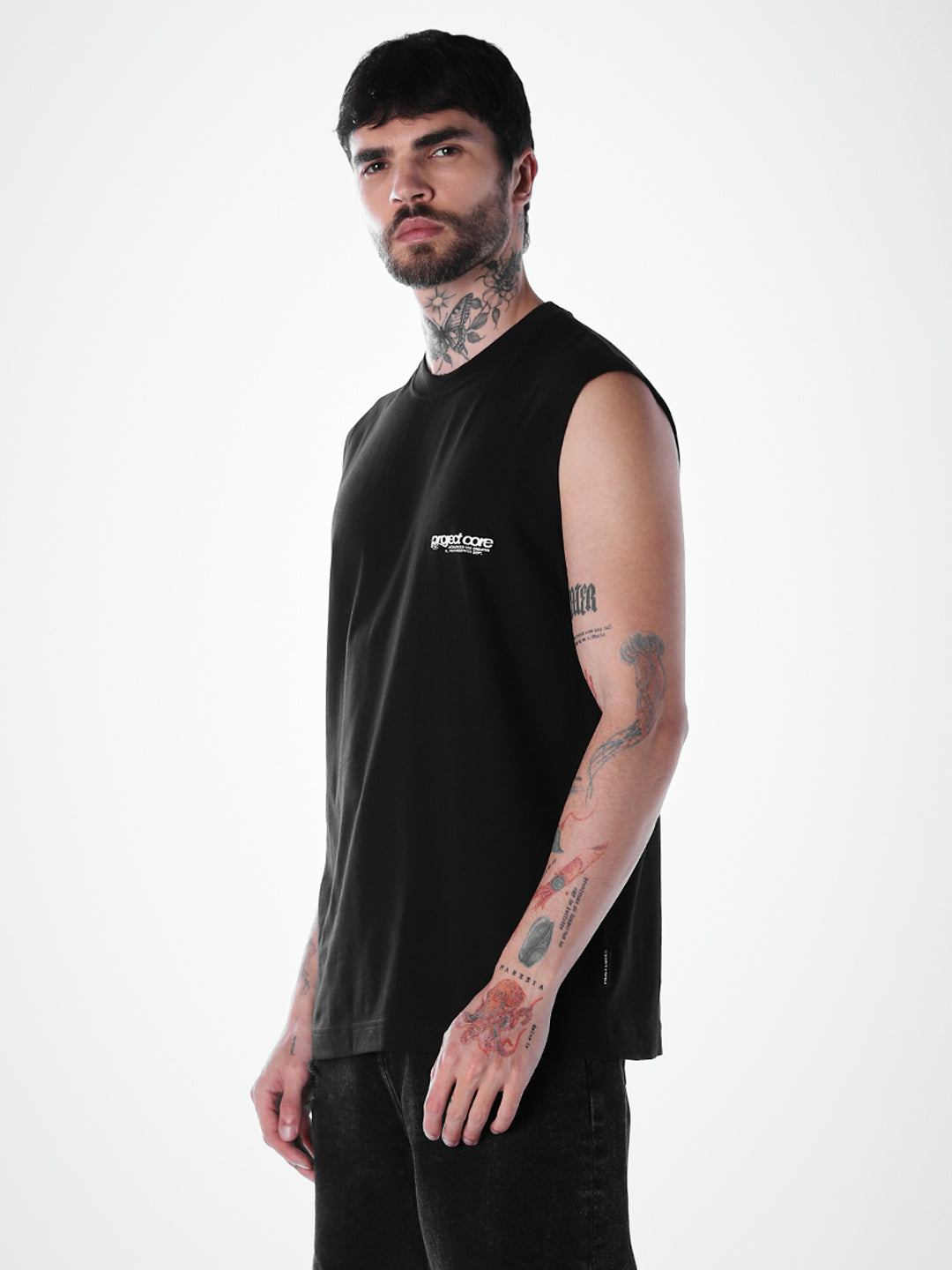 Printed Crew Neck Tank - Black