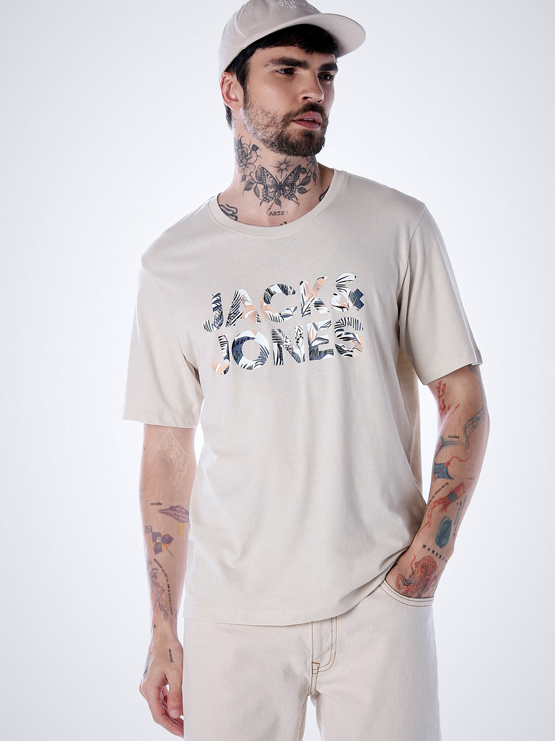 Tropical Logo Print T-shirt - Beige - S