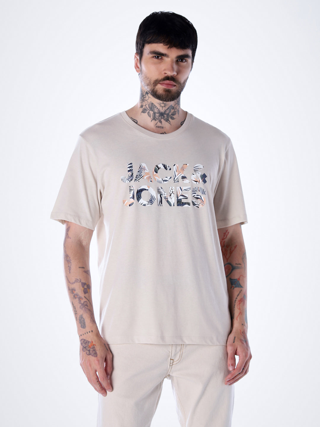 Tropical Logo Print T-shirt - Beige