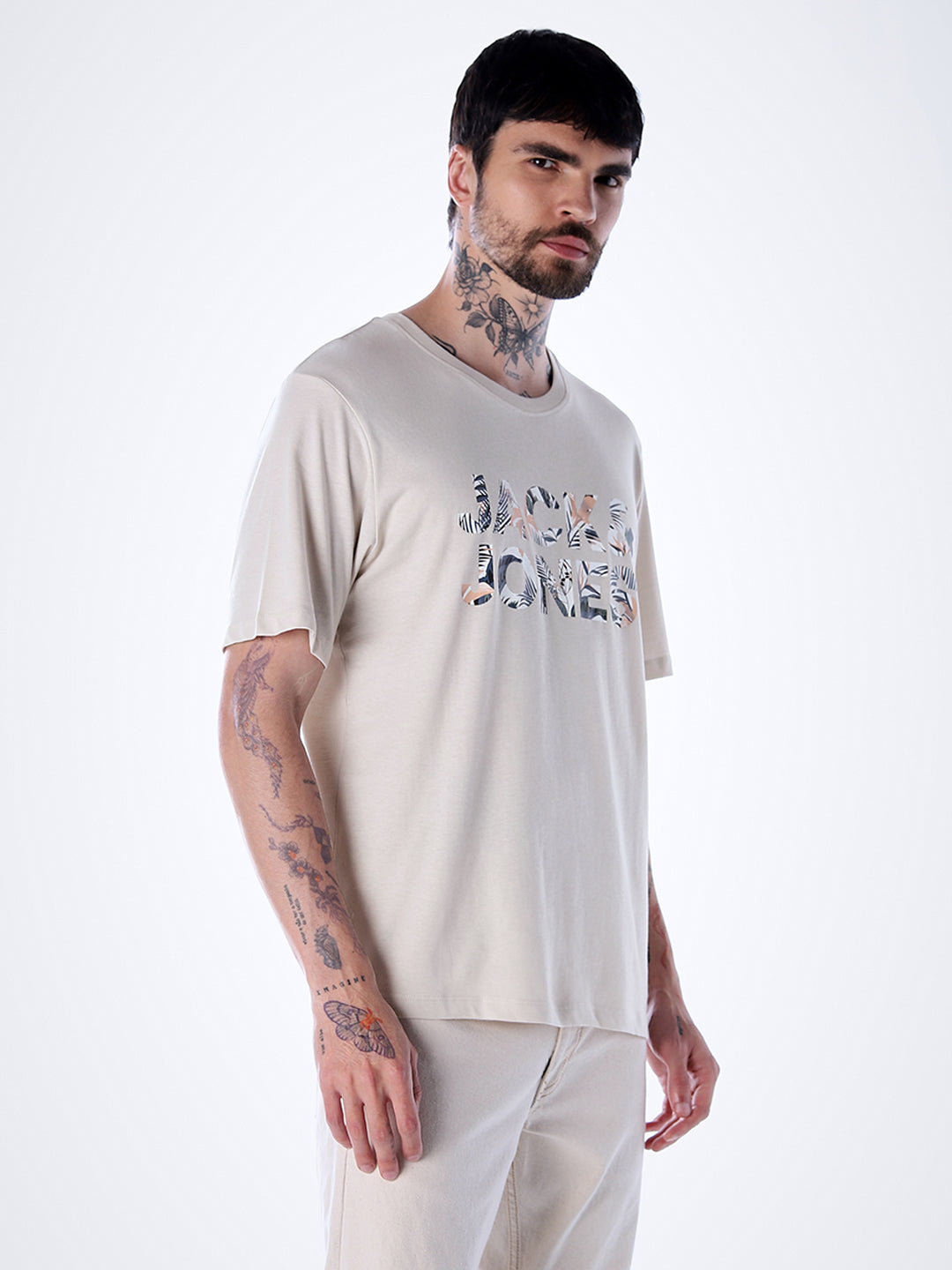 Tropical Logo Print T-shirt - Beige