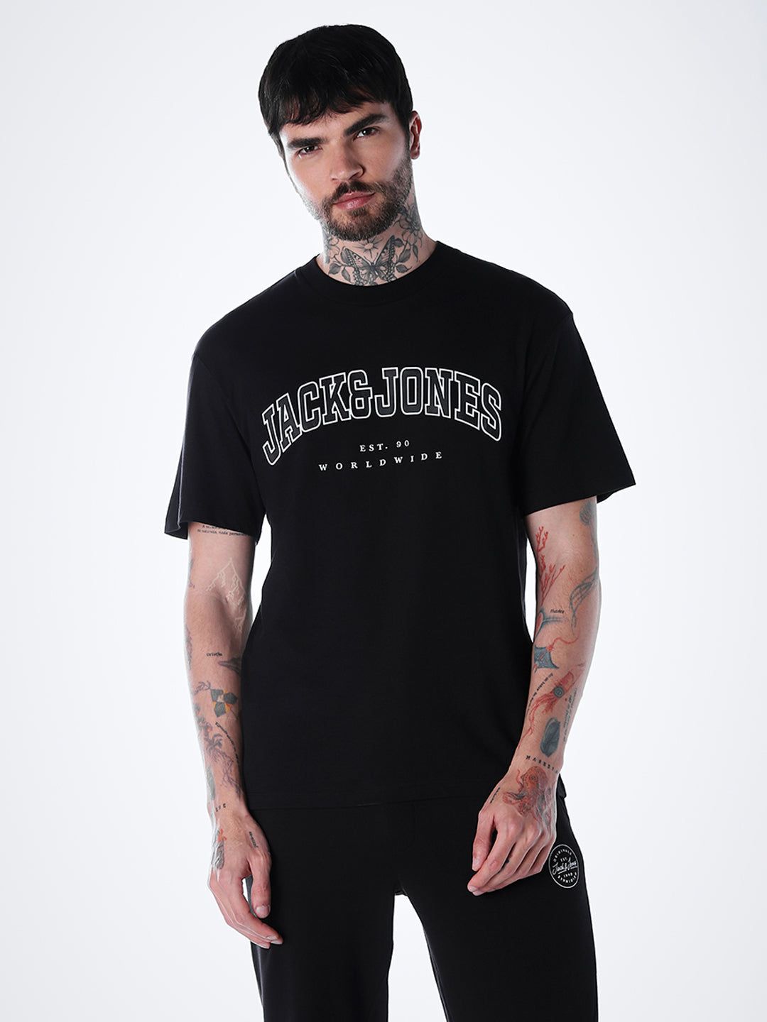 Varsity O-Neck T-shirt - Black