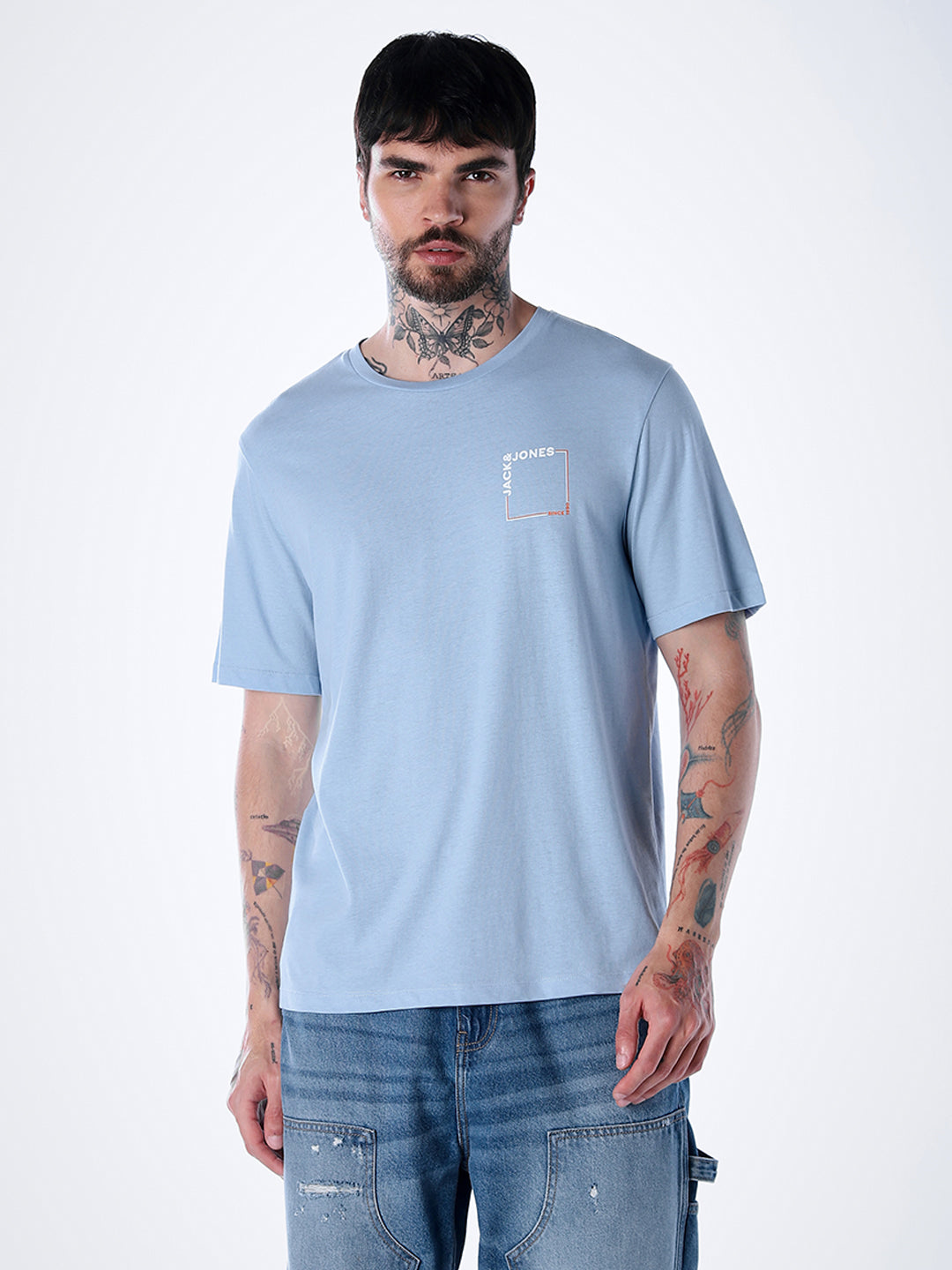 Logo print Cotton Crew Neck T-shirt - Light Blue