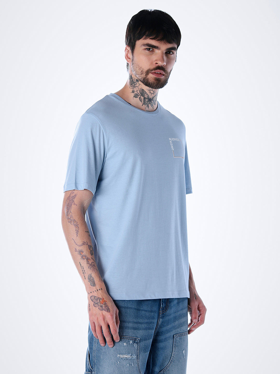 Logo print Cotton Crew Neck T-shirt - Light Blue