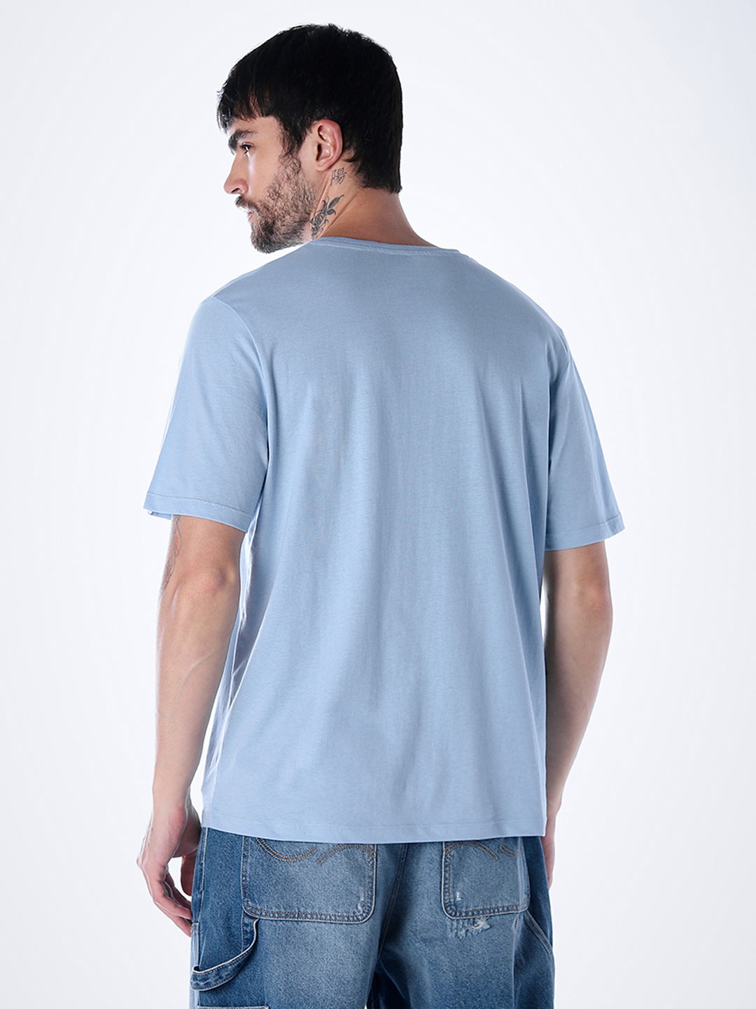 Logo print Cotton Crew Neck T-shirt - Light Blue