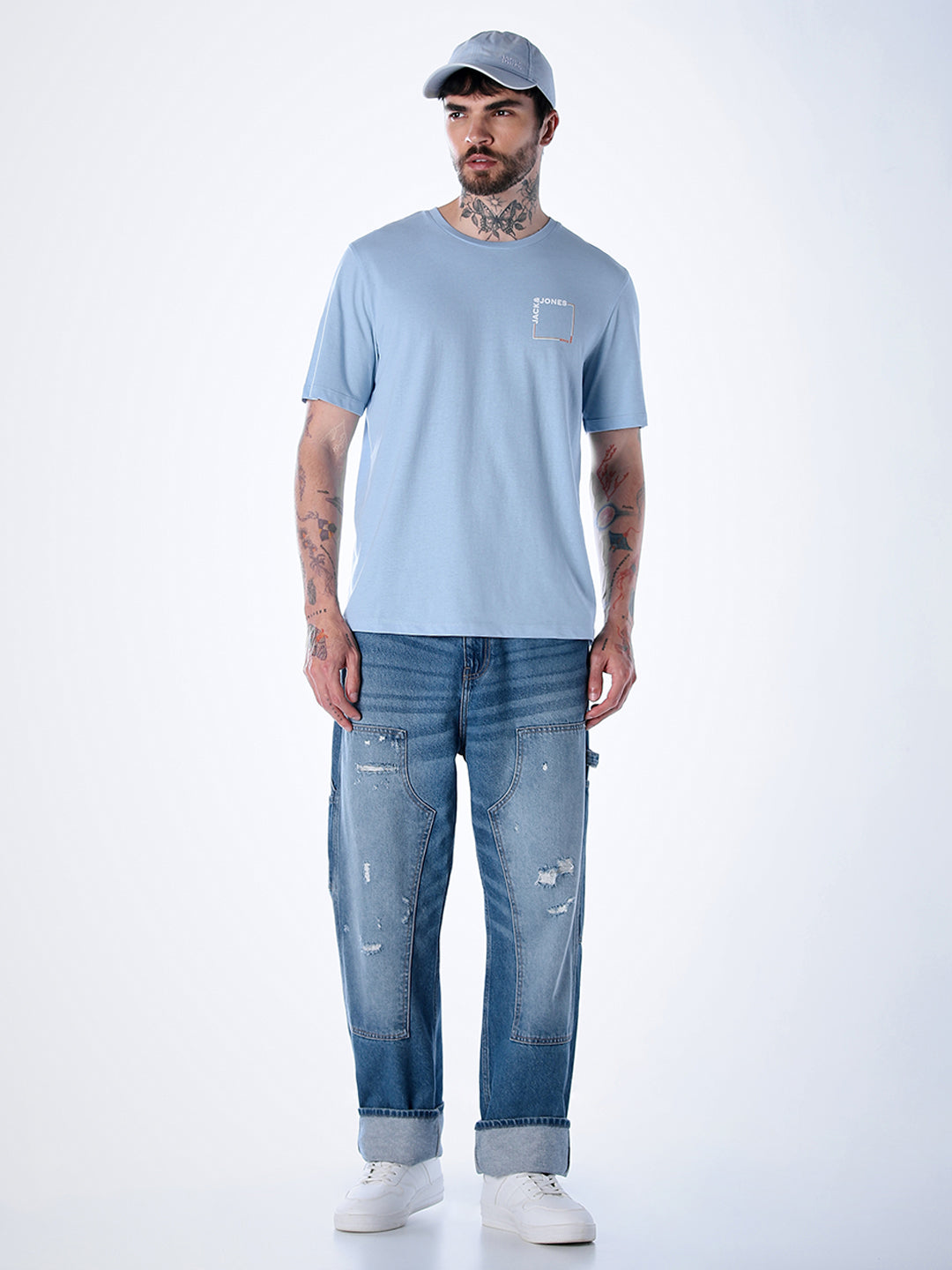Logo print Cotton Crew Neck T-shirt - Light Blue