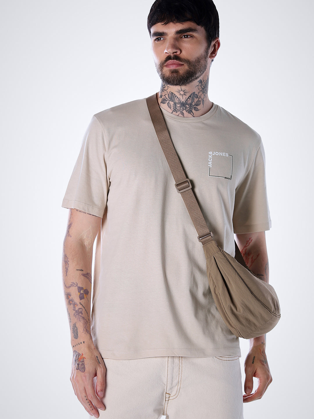 Logo print Cotton Crew Neck T-shirt - Beige