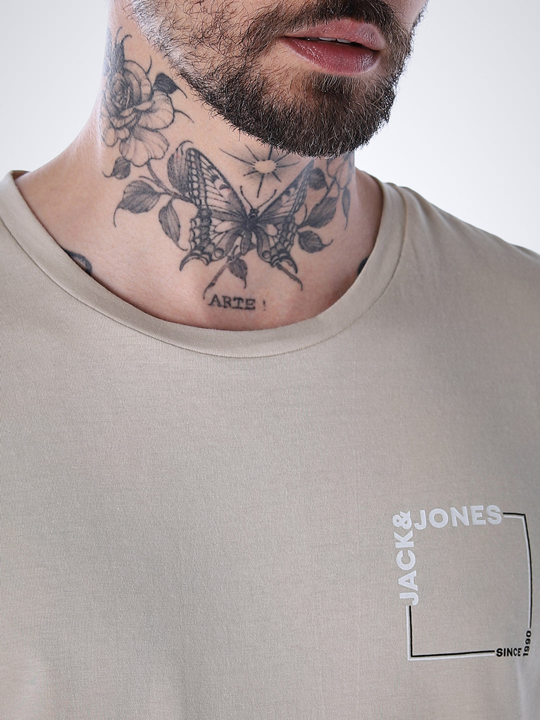 Logo print Cotton Crew Neck T-shirt - Beige