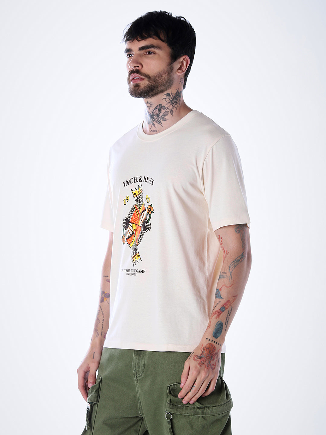 Printed Cotton T-shirt - Beige